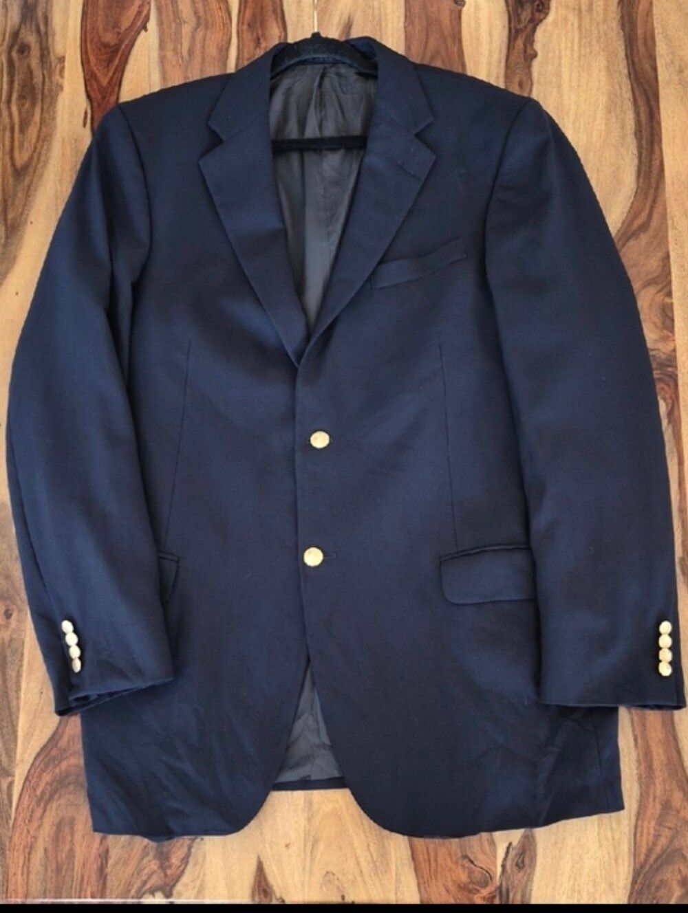 Lands End 100% Wool, Gold tone Textured  Buttons tailored Blazer Sz 44Long